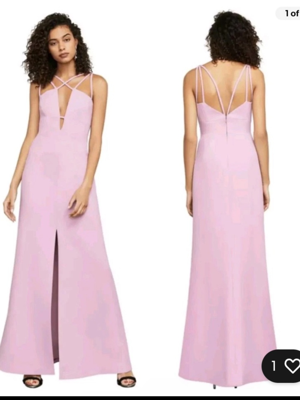 BCBGMaxAzria Lilac Padama Cutout Front Slit Strappy V‑Neck Maxi Dress Gown
